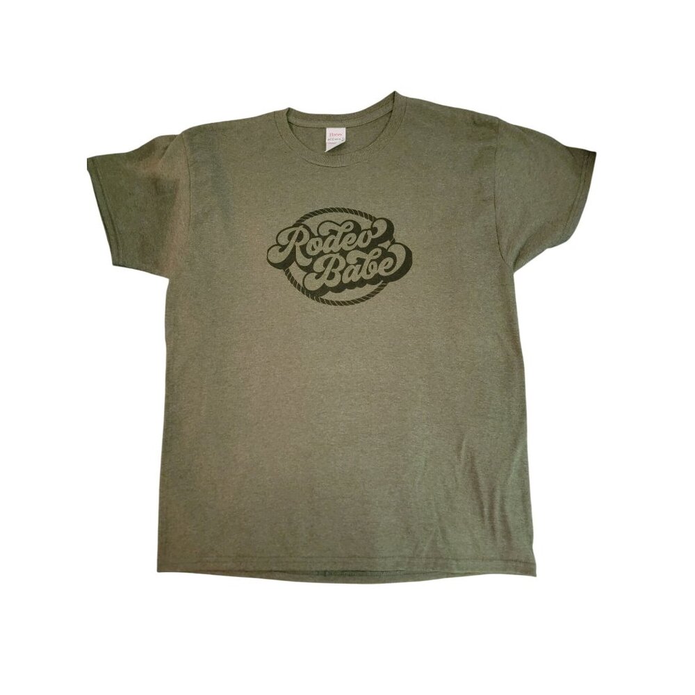 Rodeo Babe Olive Green Graphic T-Shirt Womens M Cotton Blend Casual Crewneck Sho